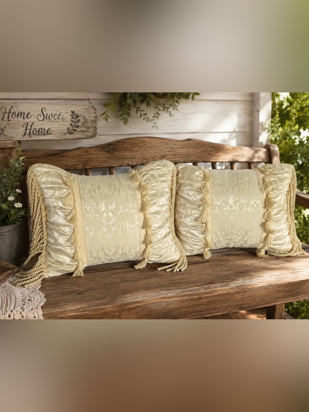 2 CAMELOT~FRINGED~RECTANGLE~VERY NICE~WELL MADE~THROW PILLOW~W/TWISTED ROPE~BR